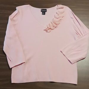 NY Collection Light Pink 3/4 Sleeve Blouse w Shoulder Ruffle XL